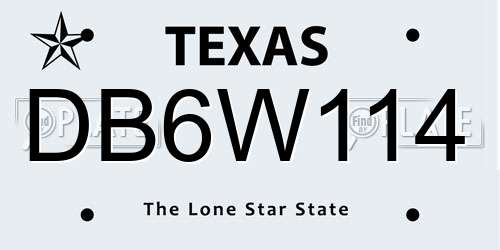 DB6W114 Texas License Plate