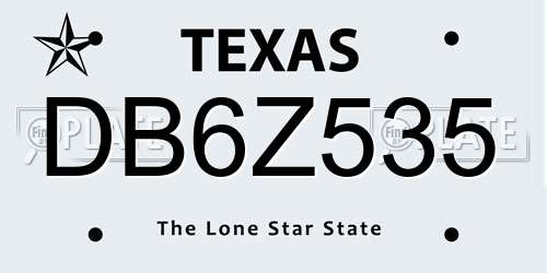 DB6Z535 Texas License Plate