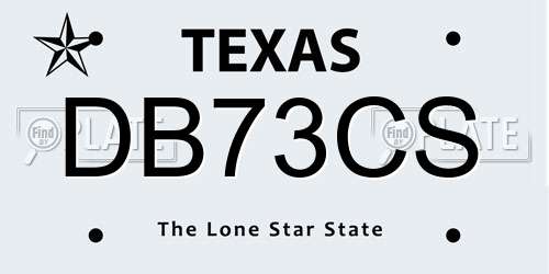 DB73CS Texas License Plate