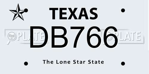 DB766 Texas License Plate