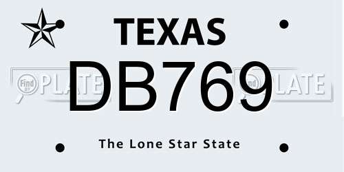 DB769 Texas License Plate