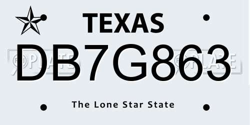 DB7G863 Texas License Plate