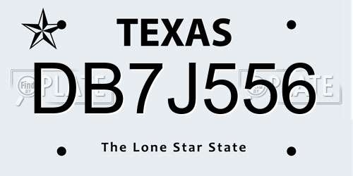 DB7J556 Texas License Plate