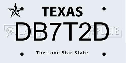 DB7T2D Texas License Plate