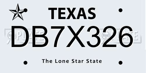 DB7X326 Texas License Plate