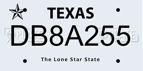 DB8A255 Texas License Plate