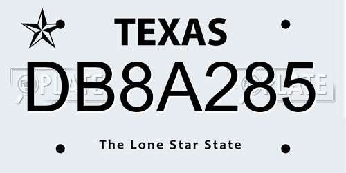 DB8A285 Texas License Plate