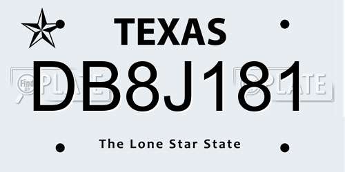DB8J181 Texas License Plate