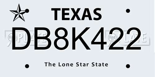 DB8K422 Texas License Plate