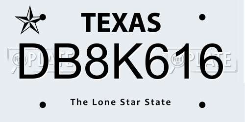 DB8K616 Texas License Plate