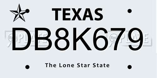 DB8K679 Texas License Plate