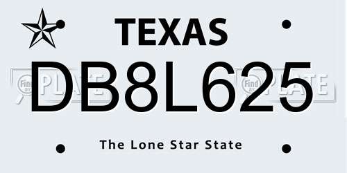 DB8L625 Texas License Plate