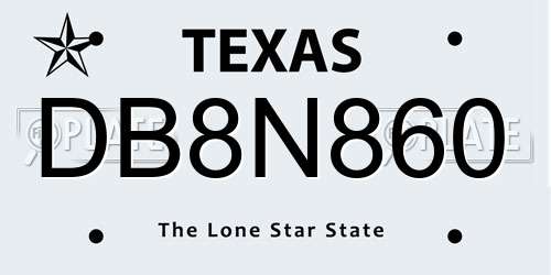 DB8N860 Texas License Plate