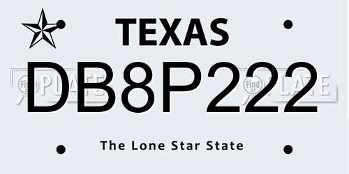 DB8P222 Texas License Plate