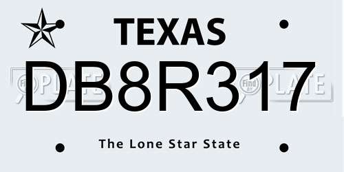 DB8R317 Texas License Plate