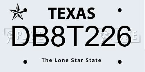 DB8T226 Texas License Plate