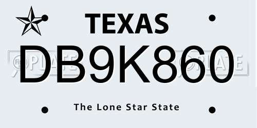 DB9K860 Texas License Plate