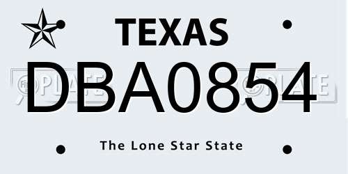 DBA0854 Texas License Plate