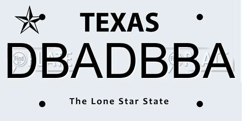 DBADBBA Texas License Plate