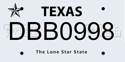 DBB0998 Texas License Plate