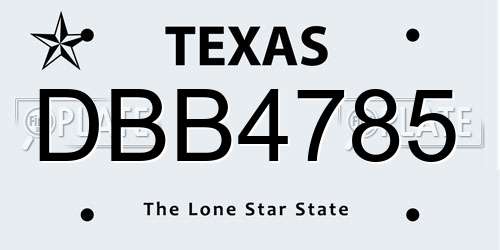 DBB4785 Texas License Plate