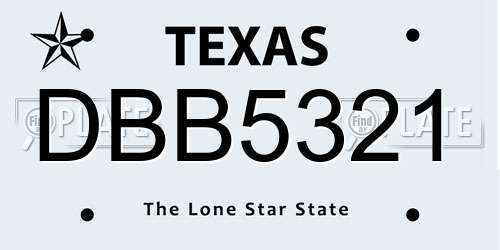 DBB5321 Texas License Plate
