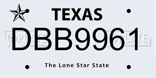 DBB9961 Texas License Plate