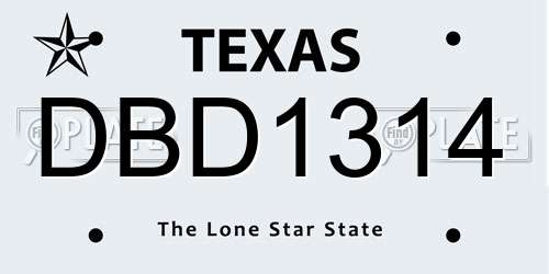 DBD1314 Texas License Plate