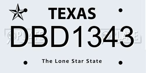 DBD1343 Texas License Plate
