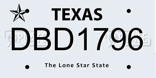 DBD1796 Texas License Plate