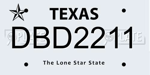 DBD2211 Texas License Plate