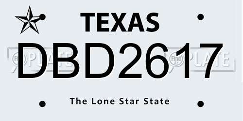 DBD2617 Texas License Plate