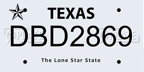 DBD2869 Texas License Plate