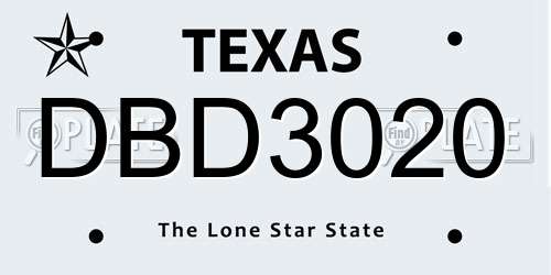 DBD3020 Texas License Plate