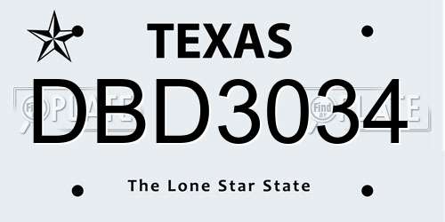 DBD3034 Texas License Plate