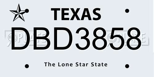 DBD3858 Texas License Plate