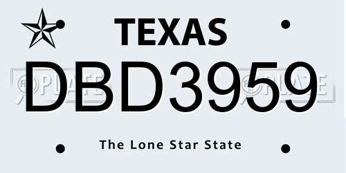 DBD3959 Texas License Plate