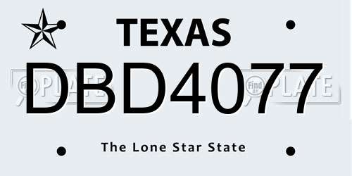 DBD4077 Texas License Plate