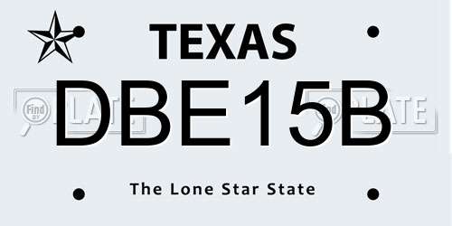 DBE15B Texas License Plate