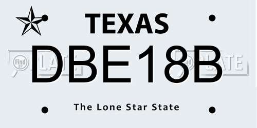 DBE18B Texas License Plate