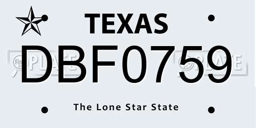 DBF0759 Texas License Plate