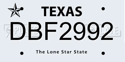 DBF2992 Texas License Plate