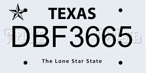 DBF3665 Texas License Plate