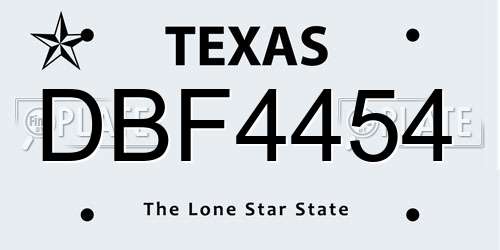 DBF4454 Texas License Plate
