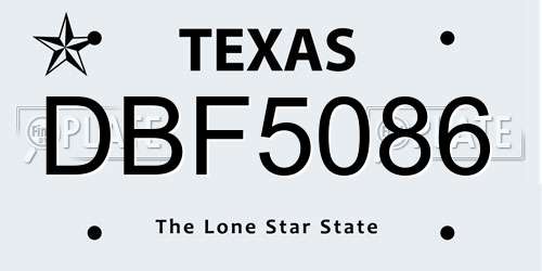 DBF5086 Texas License Plate