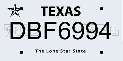 DBF6994 Texas License Plate
