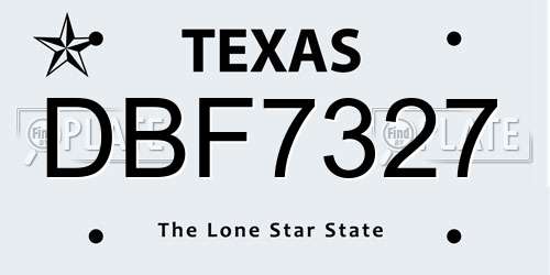DBF7327 Texas License Plate