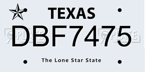 DBF7475 Texas License Plate