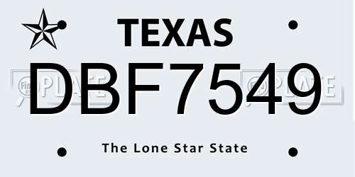 DBF7549 Texas License Plate