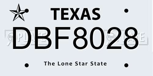 DBF8028 Texas License Plate